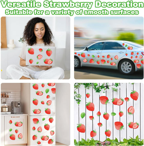 AOWDIAO 80 Pcs Strawberry Wall Decals Peel and Stick for Bedroom, Kitchen, Bathroom & Nursery Cute Strawberry Decor