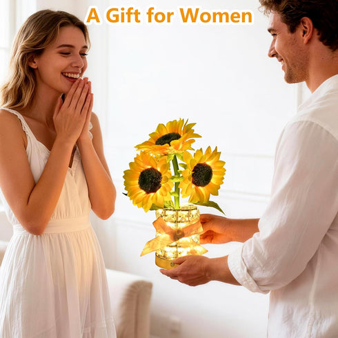 3-Colour Dimming 3 Handmade Sunflower Lamp, Rechargeable Cordless Touch Table Lamp, Infinitely Small Night Light