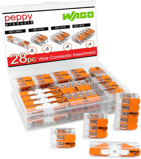 WAGO 221 Lever Nuts 28pc Assortment with Case, Includes 221-2401, 221-412, 221-413, 221-415