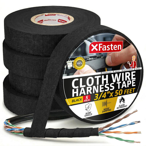 XFasten Wire Harness Tape, 3/4-Inch x 50-Foot (5-Pack), High Temp Wiring Loom