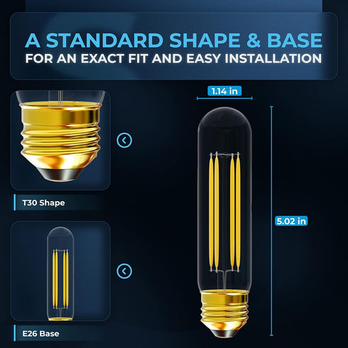 5in T10 Bulbs 6W T30 E26 4000K 60W DIMMABLE, 660 6 Packs BlueStars Tubular LED Light Medium Base, Natural Daylight