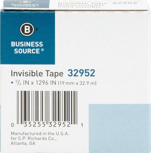 Business Source Invisible Tape Refill Roll, 0.75" x 1296", Clear, 1 Count