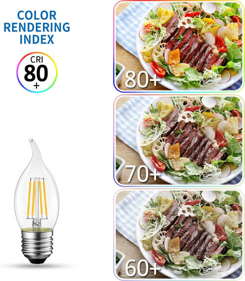 B11 Bulb Bulb E26 Dimmable Bulbs 2700K 4.5W (60W Lightbulbs, 6 Pack ANWIO Flame Tip Clear Candle Light Indoor LED