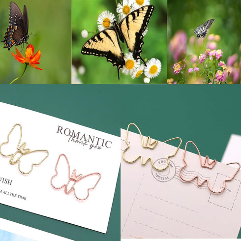 Cute Paper Clips, Butterfly Paperclips, Smooth Metal for File Organization or Decoration, 20 Pcs/Box, Pink, Gold, Rose