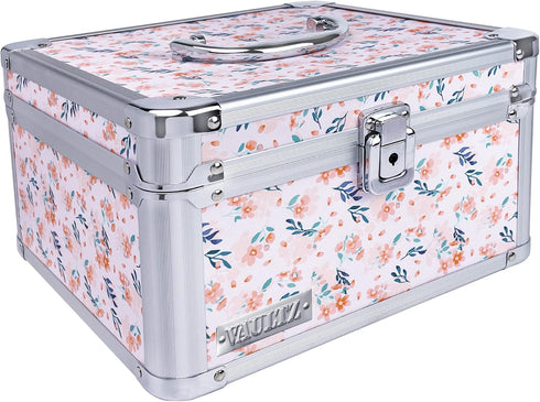 Vaultz Portable Safe Box, 10 x 10 x 6.5 Inch Large Storage Box with Lock, Mesh Pocket & Compartments