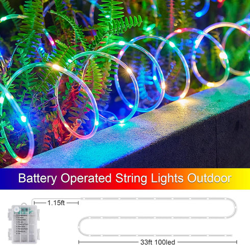 SFNDOU 1 Pack 33ft 100LED 8 Battery Powered String Lights Waterproof with Remote Timer Modes Battery Operated Outdoor