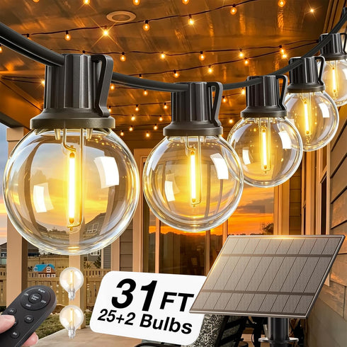 addlon 31FT(25+6) Solar String Lights Outdoor with 1FT Bulb Spacing, 25+2 Commercial