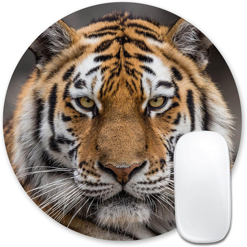 Mouse Pad with Siberian Tiger Design, Non-Slip Round Rubber Mousepad