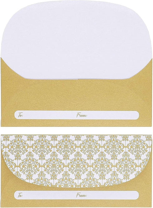 Juvale 100 Pack Gold Money Envelopes for Cash Gifts, Decorative Design for Birthdays, Graduations, Weddings (7x3 In)