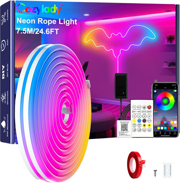 Cozylady RGB Neon LED Rope Lights, Waterproof Bluetooth APP Remote Control Music