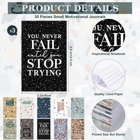 PerKoop 60 Pcs Inspirational Gifts Notepads Motivational Pens Set Inspirational Notebooks Motivational Journal Marbling Inspiring Small Pocket Notepads Bulk Gift for Student Teacher Coworker Employee