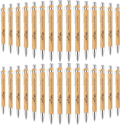 Fumete Wedding Bamboo Retractable Ballpoint Pen, 30 Pieces, Black Ink, Wooden Guest Book Pens for Bridal Shower