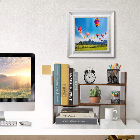 Expandable Wood Desktop Bookshelf Organizer, Office Storage Rack, Natural Stand for Supplies and Display