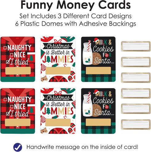 Set 6 Big Dot of Happiness Christmas Pajamas - DIY Assorted Holiday Plaid PJ Party Cash Holder Gift - Funny Money Cards