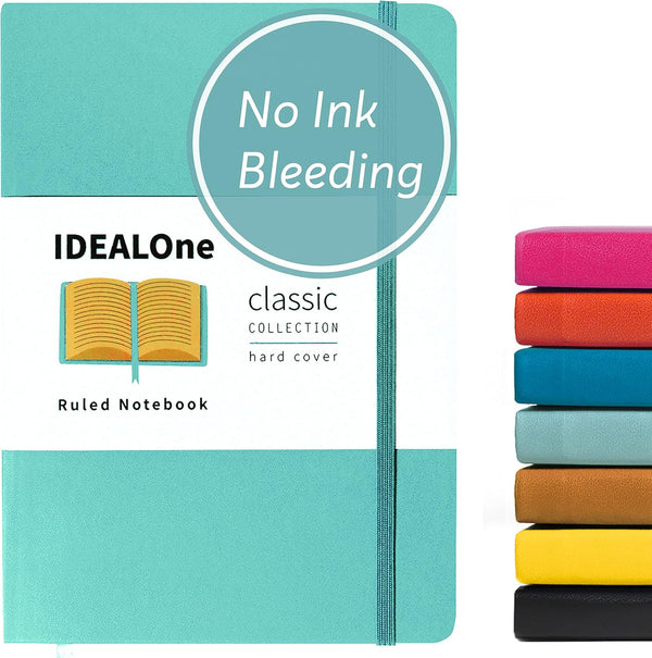 Classic Hardcover Lined Notebook Journal, Work, Home, School, 5.7 x 8 inches, 7mm Wide College Ruled, 160 Pages, Mint