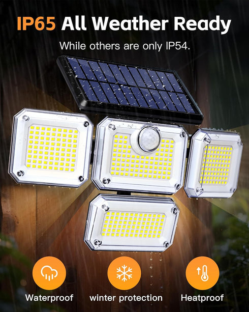 4-Head 333 Outdoor3000 6500K, IP65 270 2Pack Outdoor Motion Sensor Lamp, Solar Power Light, LED Solar Light, Wireless