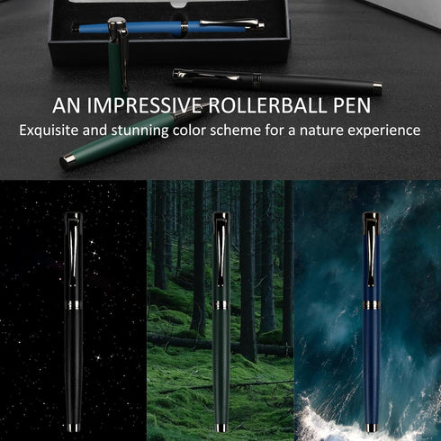 Liquid Ink Rollerball Pens - Fine Line Writing Pens for Journal, Office Supplies, Fancy Gift Box for Father's Day, Green