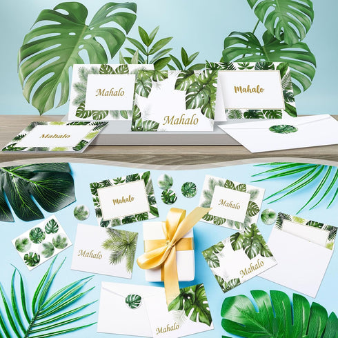 60 Sets Summer Eaasty Hawaiian Thank You Cards Mahalo Cards Watercolor Palm Leaves Hawaiian Note Card with White