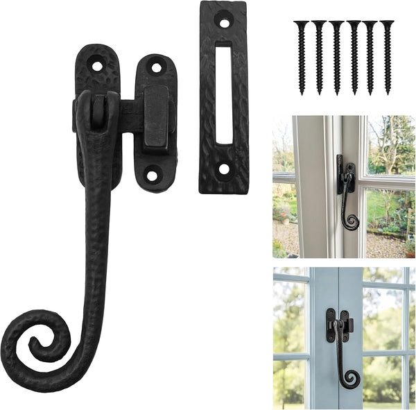 Mystic Colonial Medieval Cast Iron Monkey Tail Window Latch Fastener | Rustic