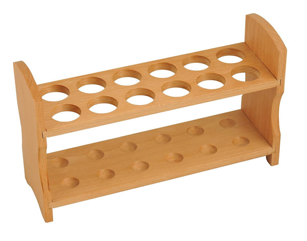 EISCO Wooden Test Tube Rack, Accommodates 12 Tubes up to 28mm, 10.25" Wide, Beech Wood