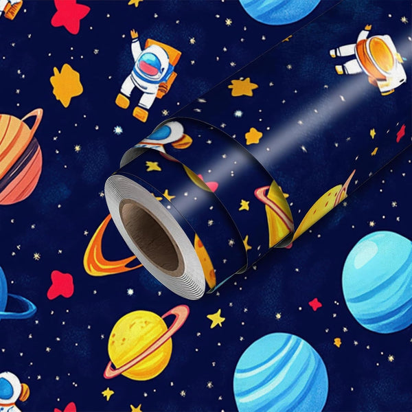 HOMETITUTE Cartoon Galaxy Astronaut Planets Wallpaper Peel and Stick Contact Paper Wall