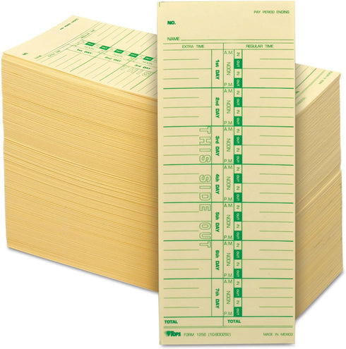 TOPS Time Cards, Weekly, 1-Sided, 3-1/2" x 9", Manila, Green Print, 500-Count