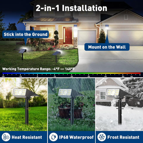 2 Pack 4 Solar Spot Lights Outdoor, Outdoor Solar Lights for Yard Waterproof, Lighting Modes Solar Landscape
