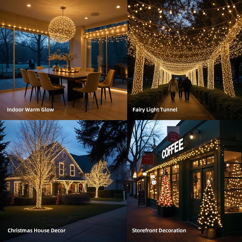 Etinga 200 66ft 8 200 66ft) LED String Lights Warm White, Plug in Fairy Lights with Lighting Modes, Indoor Outdoor