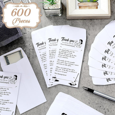 600 Pack 3.5 6.5 Inches Fainne Housekeeping Thank You Tip Envelopes, Cash Self Adhesive Tip Envelopes for Hotel Motel