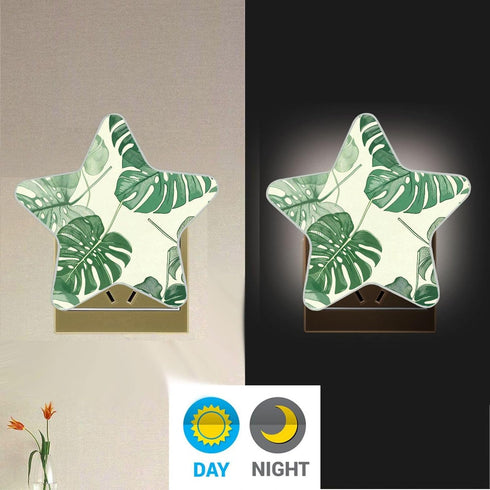 Burbuja 0.2W Monstera Leaves LED Night Light Plug into Wall Star-Shaped Nightlight Dusk to Dawn Auto Sensor for Bedroom