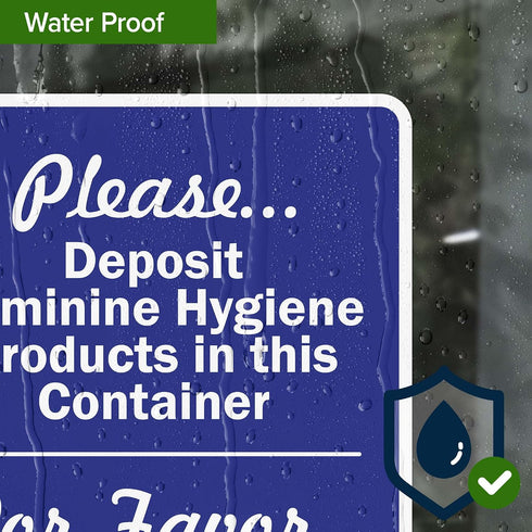 10x7 Inches, 4 Please Deposit Feminine Hygiene Products In This Container Bilingual Sign, Mil Vinyl Decal Stickers
