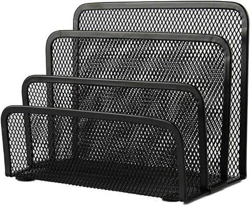 VANRA Small Letter Sorter Desktop File Holder, Metal Mesh with 3 Vertical Compartments (Black)