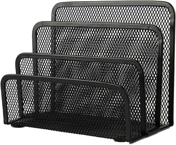 VANRA Small Letter Sorter Desktop File Holder, Metal Mesh with 3 Vertical Compartments (Black)