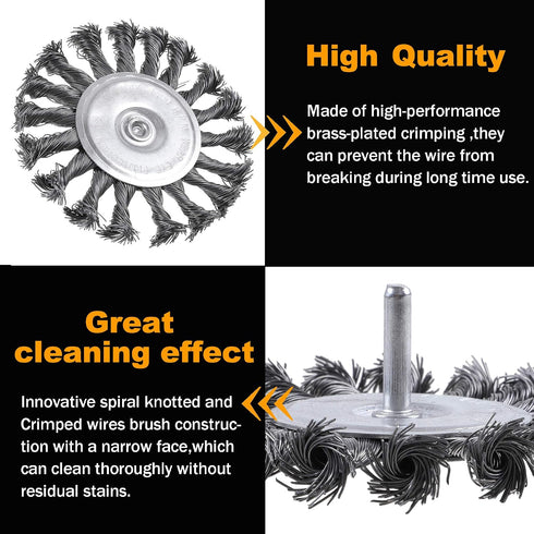 7Pcs Set 1/4-Inch Rocaris Twist Knot Wire Wheel Brush for Drill Crimped Cup Wire Wheels Brush for Drill with Shank
