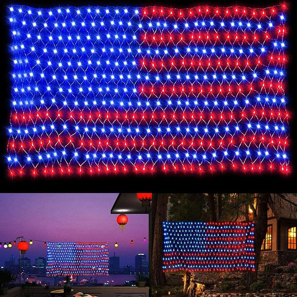 American Flag Lights, 420 Super Bright Lighted American Flag Net Light Waterproof