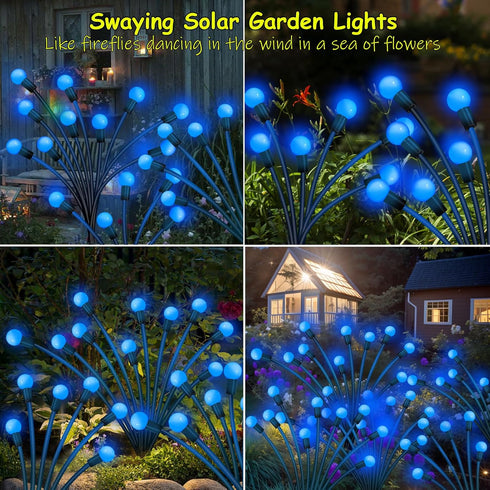 2 Pack 16 Kohlrabi Solar Garden Lights Outdoor, LED Solar Blue Firefly Lights Waterproof, Sway by Wind, Swaying Light