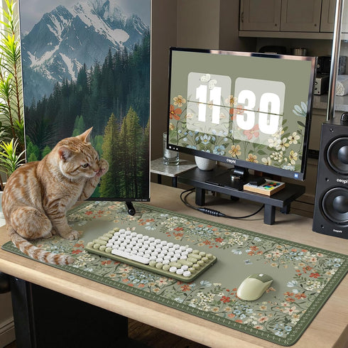 iCasso Desk Mat for Keyboard and Mouse,Large Keyboard Mat Non-Slip,Cute Desk Pad with Stitched Edges,Floral Mousepad
