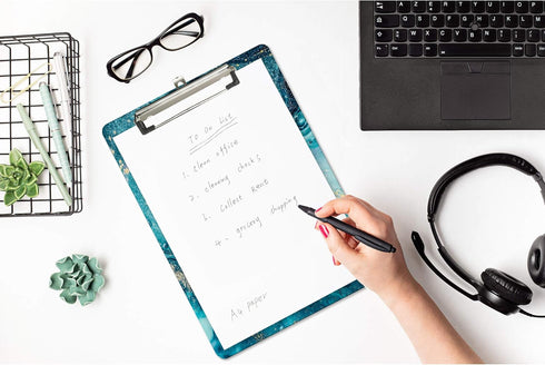 Hongri Plastic Clipboard, Standard A4 Letter Size Clip Board for Students, Teacher, Kids, Teal Marble Decorative