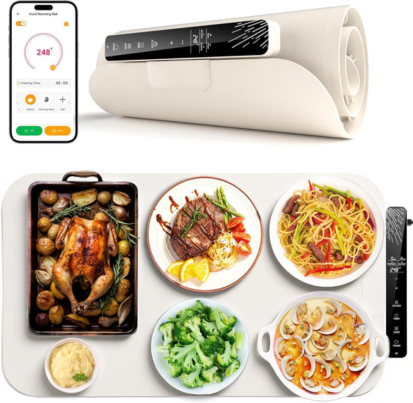 Monteka Warming Mat for Food 24.8"15", Electric Warming Trays with APP &