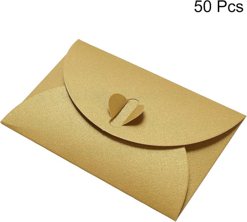 PATIKIL Mini Envelopes, 50 Pack - Heart Clasp Tiny Items Storage, Cute Present Card Holder for Wedding, Party, Golden