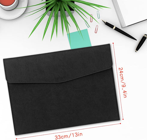 Toplive Document File Folder - Waterproof Thin PU Leather A4 Envelope Folder with Magnetic Closure, Black