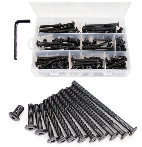 cSeao 114Pcs M6 Black Flat Head Allen Bolt Joint Connecting Bolts Socket Cap