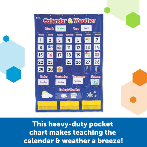 Learning Resources Calendar & Weather Pocket Chart - Classroom Calendar and Weather Chart for Teacher Supplies