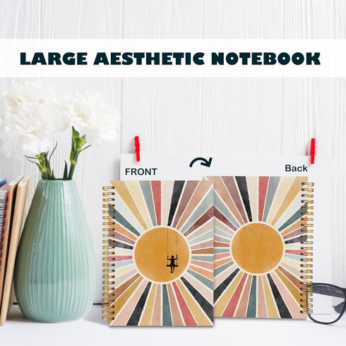 Retro Boho Notebook Journal, Vintage Boho Sun Sunshine Gifts for Women, Hardcover Spiral Notebook 5.5x8.3