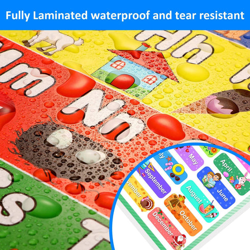 Blulu Laminated Preschool Poster Set, 2 Pieces Full Laminated Days of the Week and Months of the Year for Kids