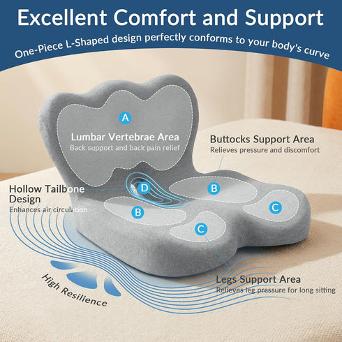 Tailbone Exclusivo Mezcla Memory Foam Seat Cushion, Ergonomic Pain Relief Cushions, Non-Slip Seat Pad for Office Chair