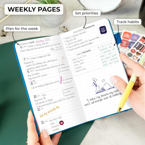 Clever Fox Pocket Planner Weekly – Undated Monthly Goal Planner, Mini Planner Perfect for Purse, 3.7x6.7" Mystic Blue