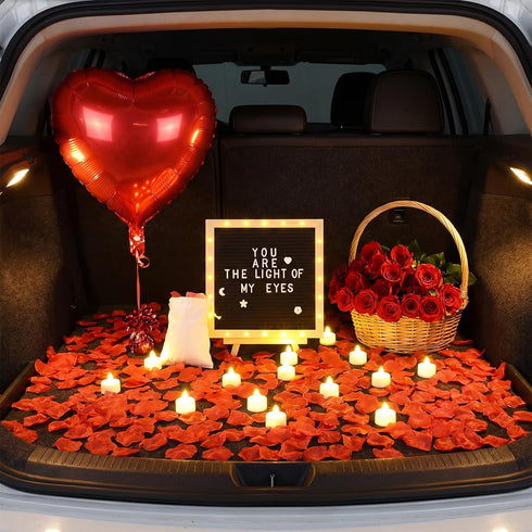 Grinsvalley Set, LED Felt Letter Board with Rose Petals and Candles Word Board with Letters, Artificial Rose Petals