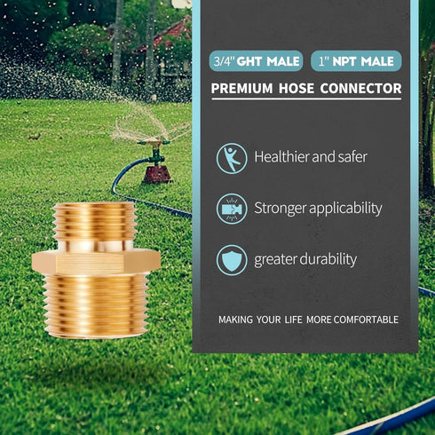 3/4" GHT Male x 1" NPT Male LF Brass Garden Hose Fittings, Connectors Adapter, Pack of 2