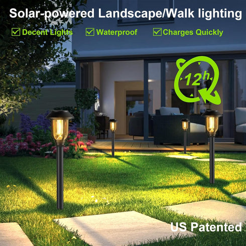 Outdoor,12 Pack ILANCK Solar Pathway Lights Solar Lights Outdoor Waterproof, Warm White Auto On/Off LED Solar Powered